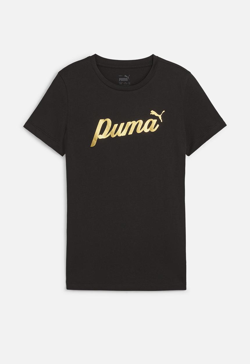 PUMA - Ess+ Script Metallic Tee G - Puma Black-Gold Foil