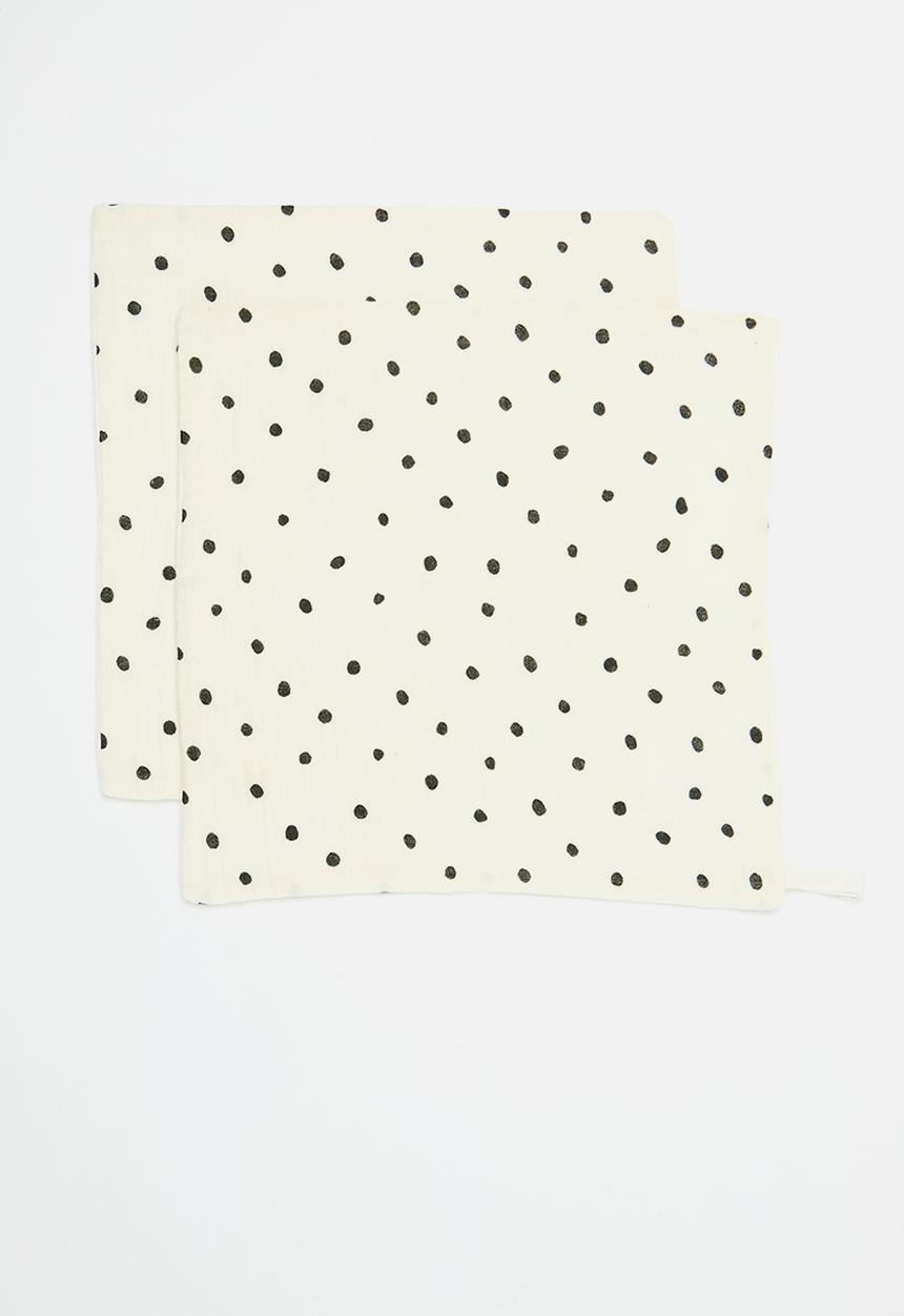 Pop Candy - 2 Pack polka dot face towel - ecru & black