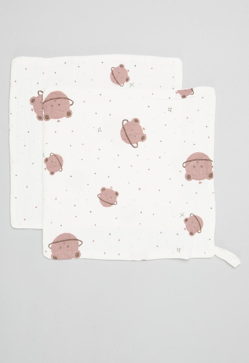 Pop Candy - 2 Pack printed face towel - ecru & brown