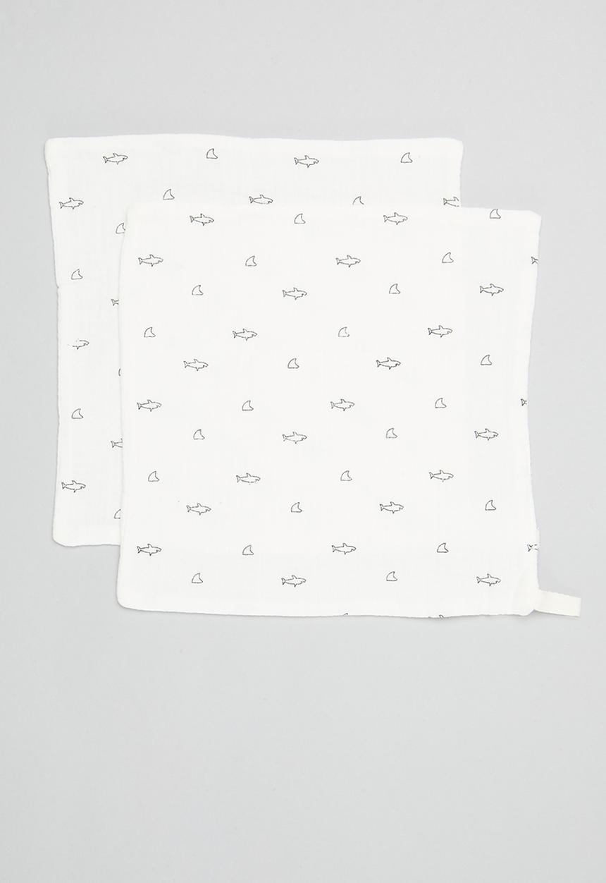 Pop Candy - 2 Pack Shark print face towel - black & white