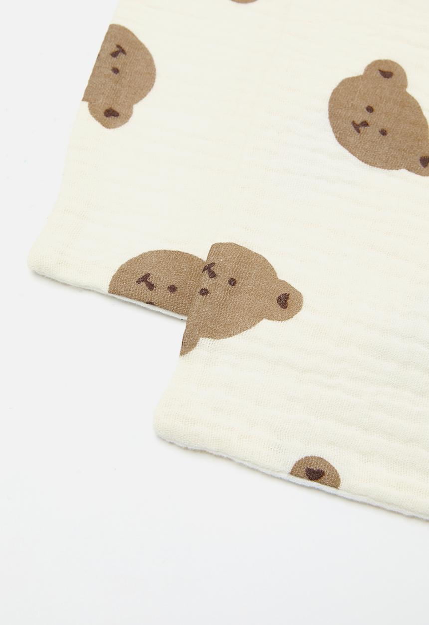 Pop Candy - 2 Pack bear print face towel - ecru & brown