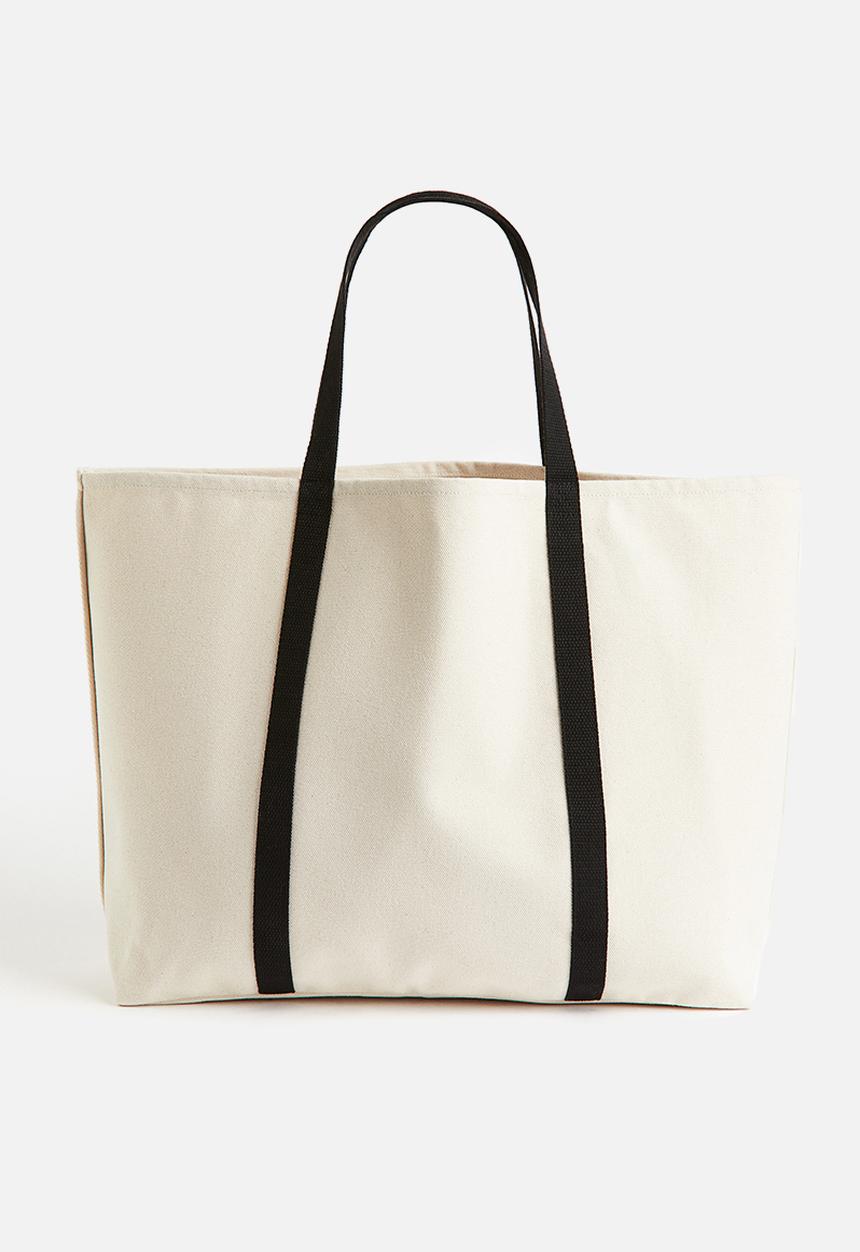 H&M - Cotton canvas beach bag - cream & black