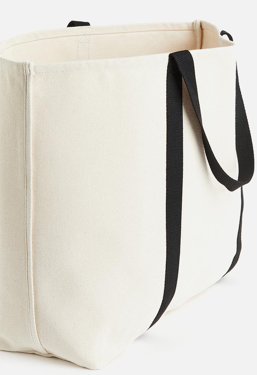 H&M - Cotton canvas beach bag - cream & black