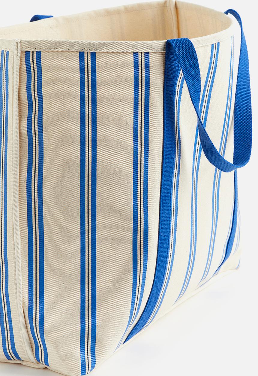H&M - Cotton canvas beach bag - blue striped