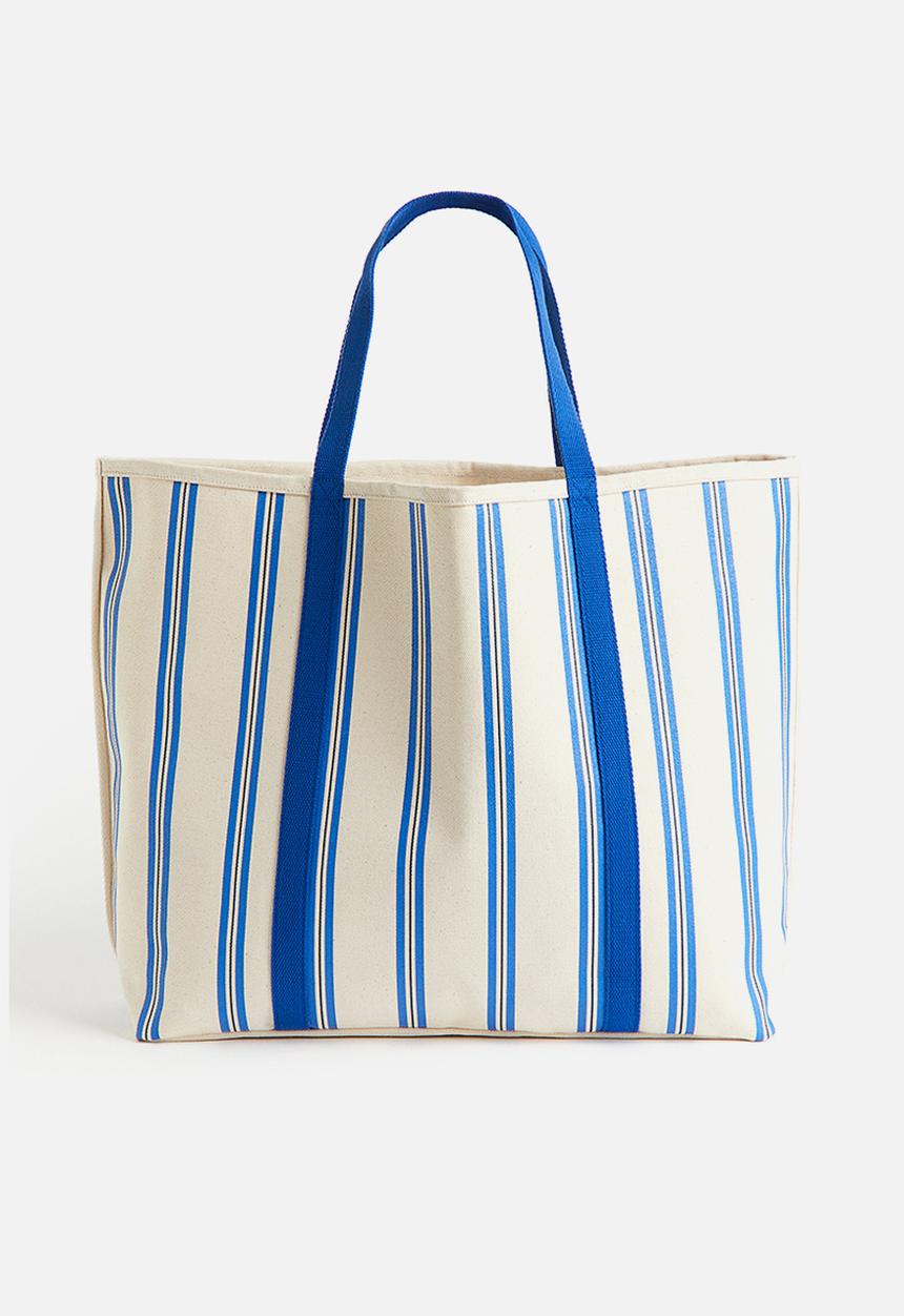 H&M - Cotton canvas beach bag - blue striped