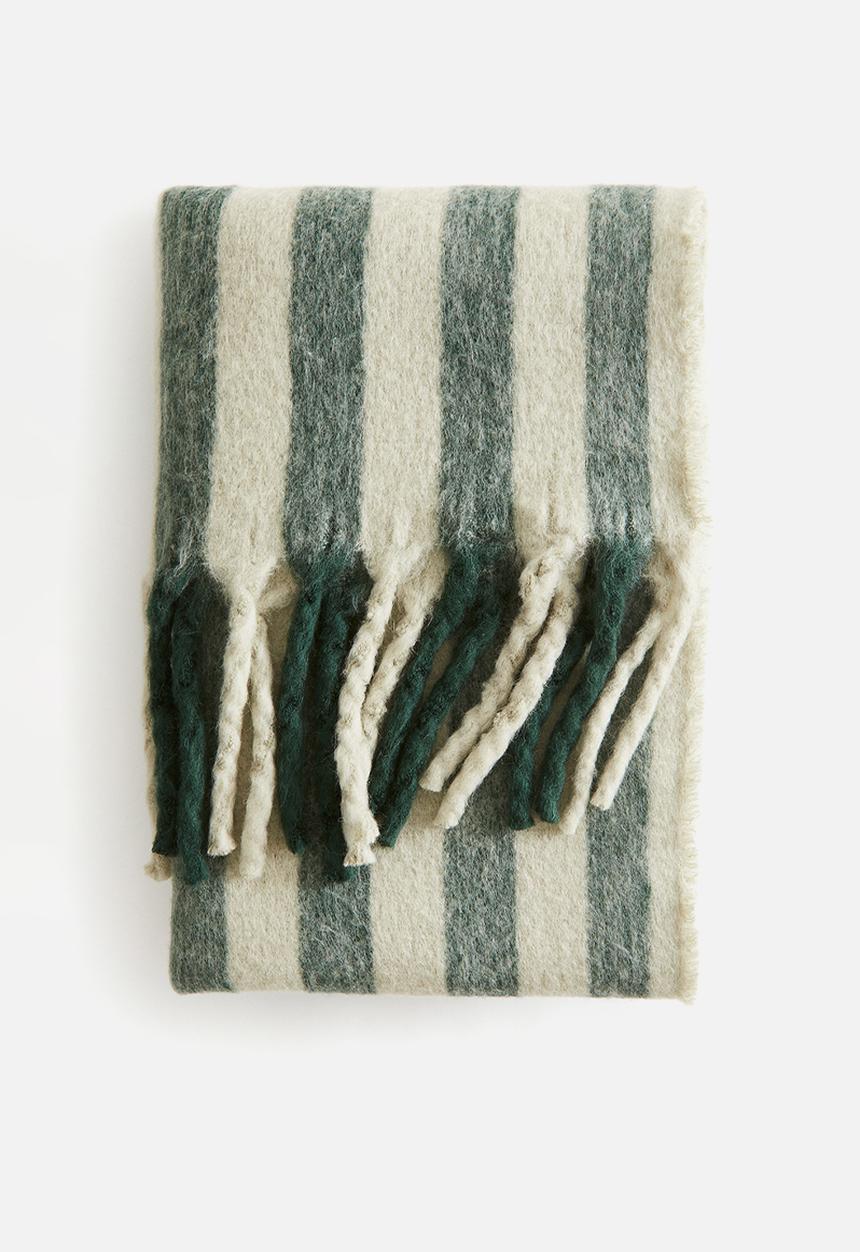 H&M - Patterned wool-blend blanket - Green Striped