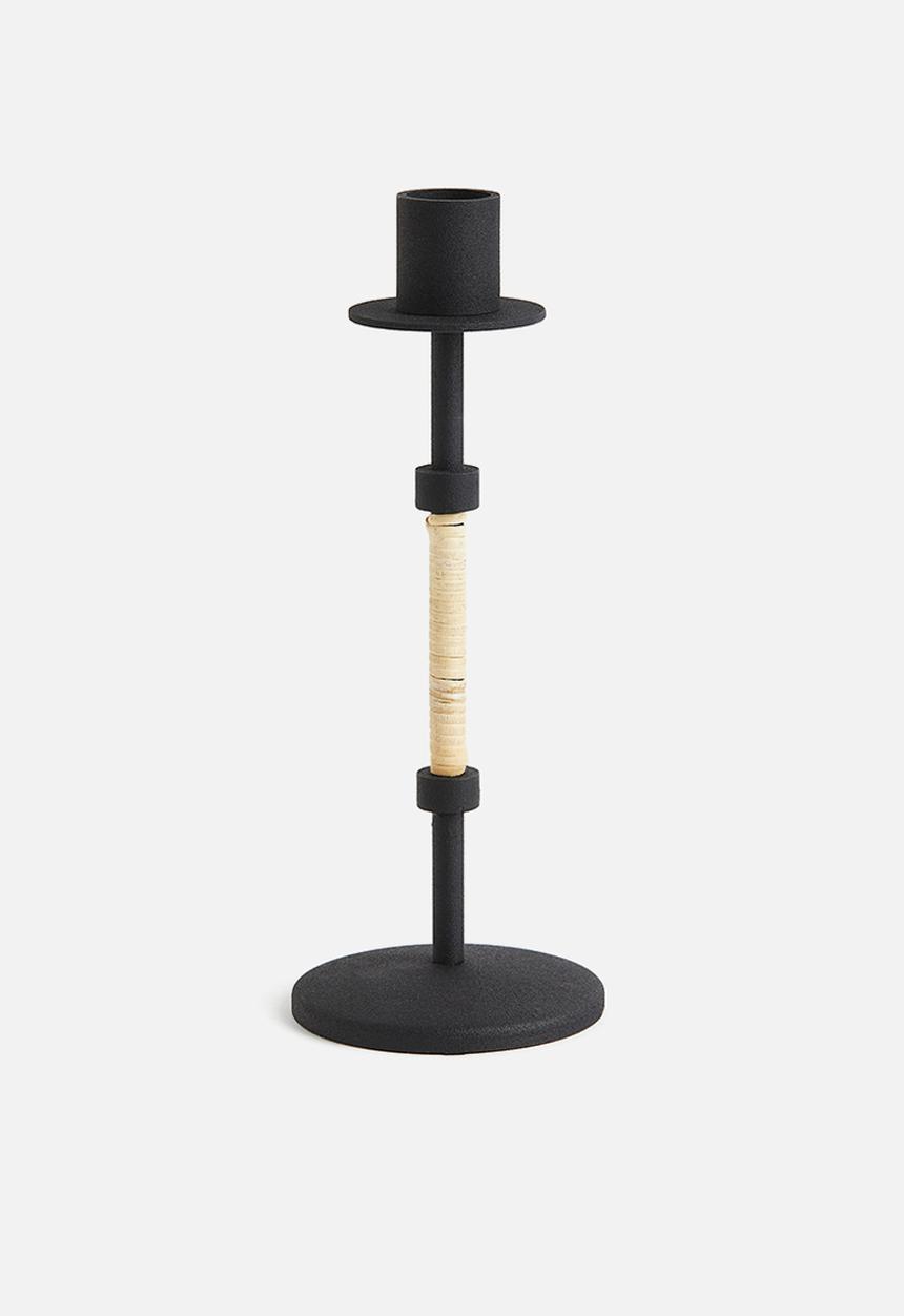 H&M - Metal and rattan candlestick - black beige