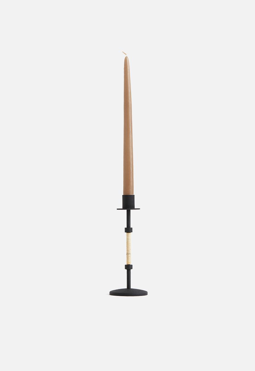 H&M - Metal and rattan candlestick - black beige