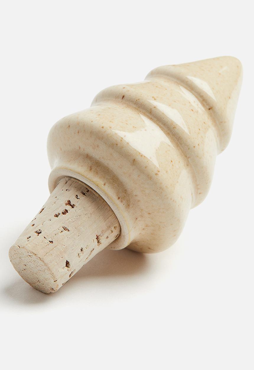H&M - Stoneware and cork bottle stopper - light beige