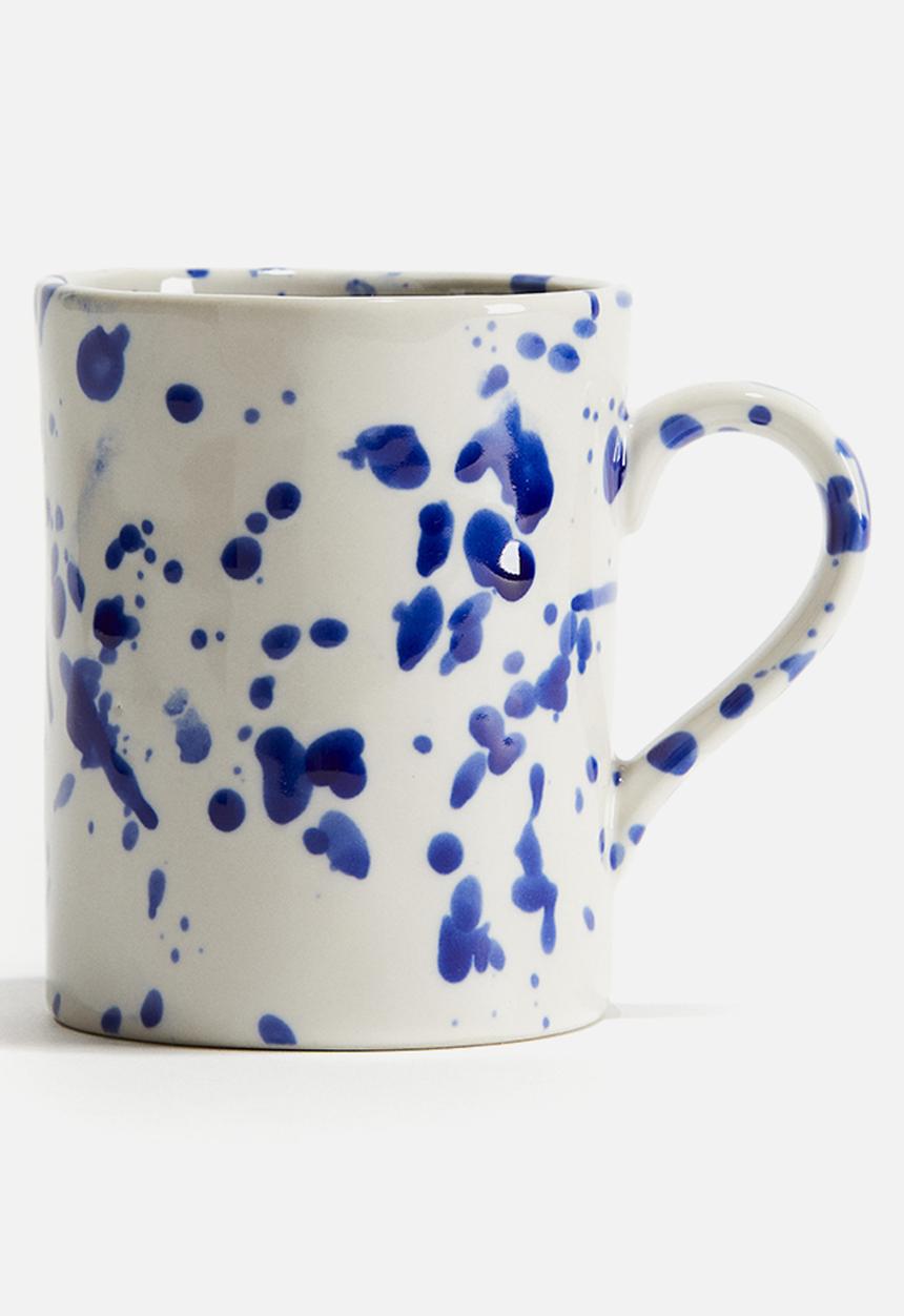 H&M - Speckled-glaze stoneware mug - natural white & dark blue 