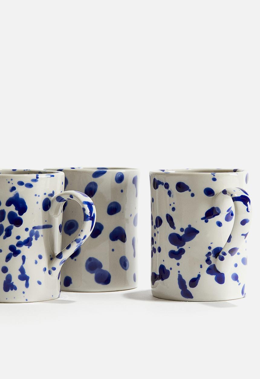 H&M - Speckled-glaze stoneware mug - natural white & dark blue 