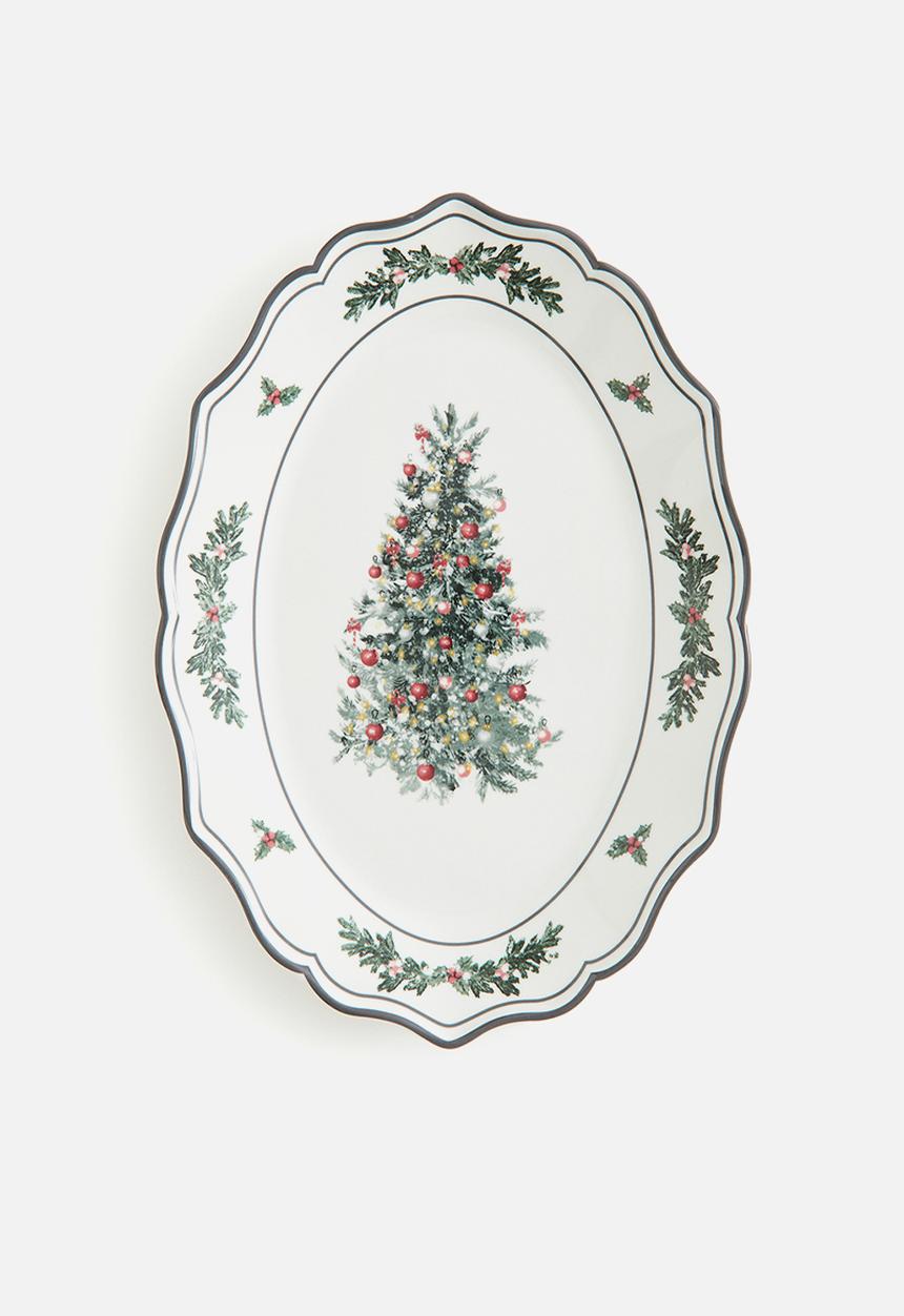 H&M - Large porcelain serving plate - Green Christmas tree