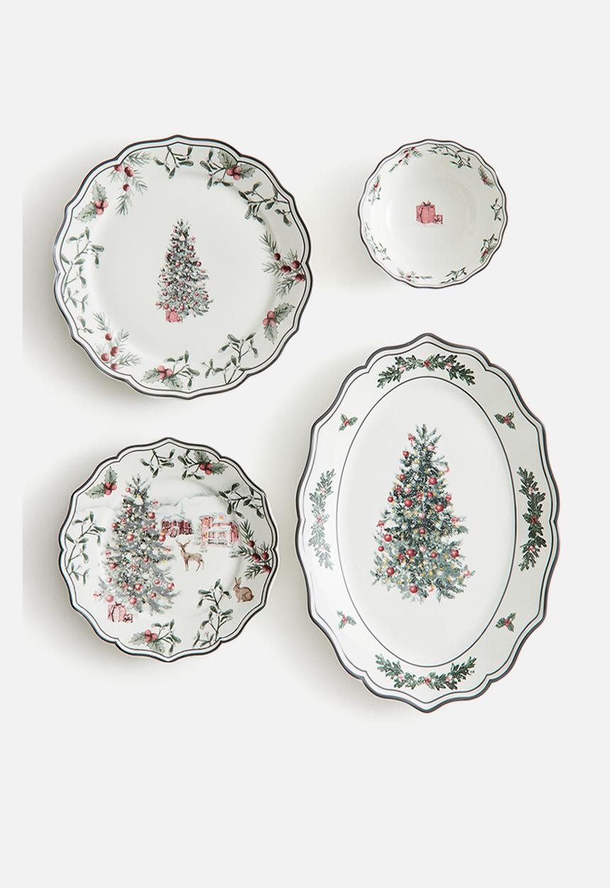 H&M - Large porcelain serving plate - Green Christmas tree