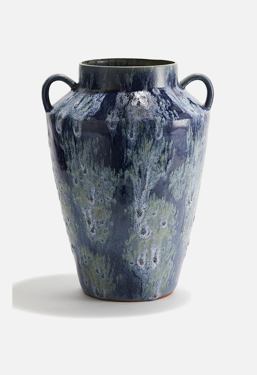 H&M - Large reactive-glaze vase - navy blue patterned