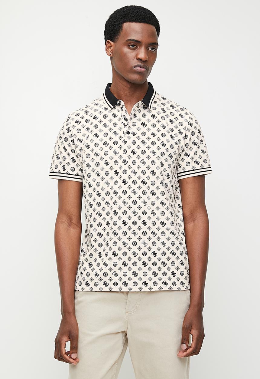 GUESS - Short sleeve olympic pique peony polo - black & neutral 