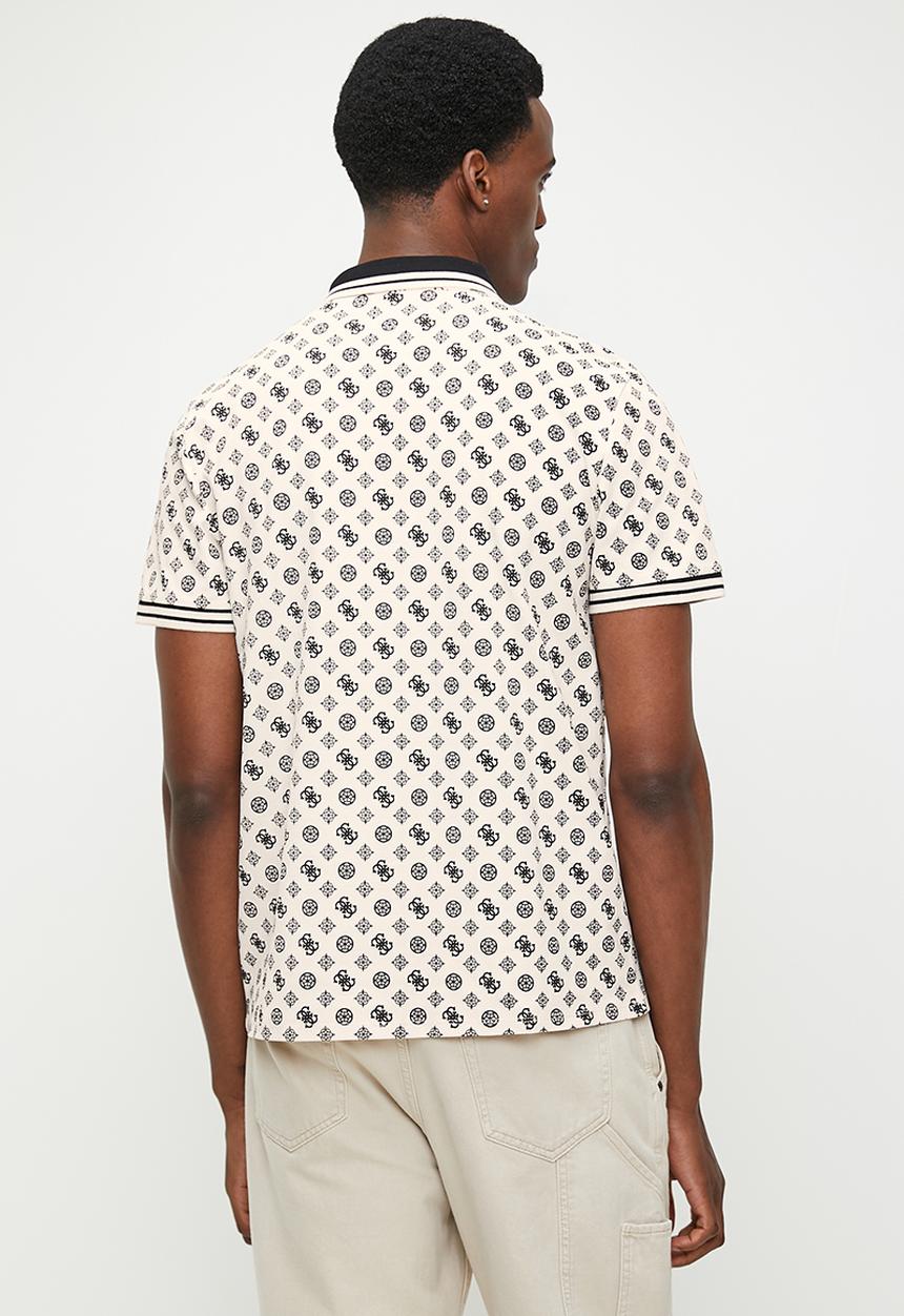 GUESS - Short sleeve olympic pique peony polo - black & neutral 