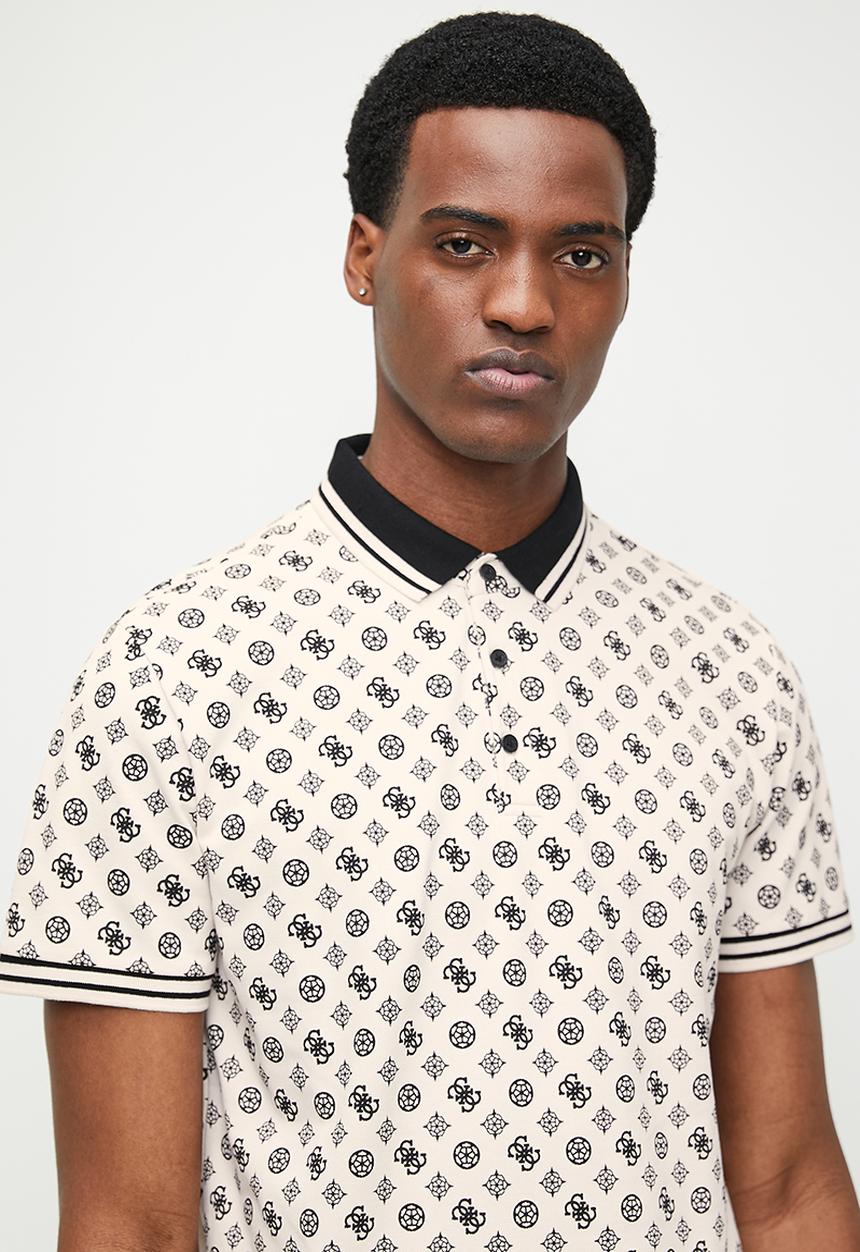GUESS - Short sleeve olympic pique peony polo - black & neutral 