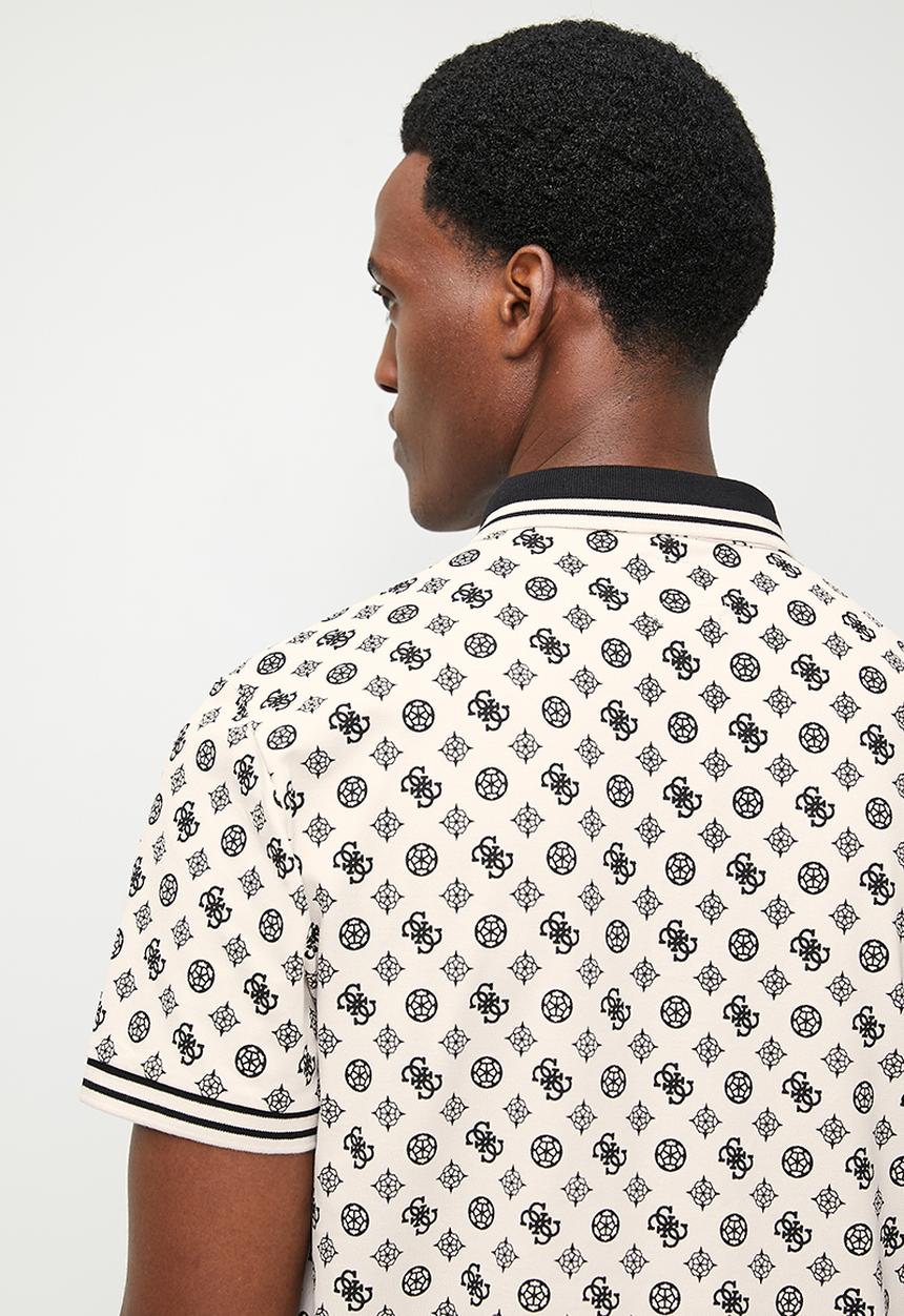 GUESS - Short sleeve olympic pique peony polo - black & neutral 