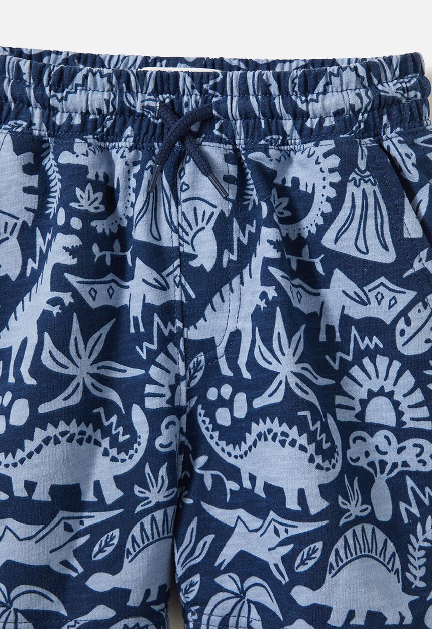 Cotton On - Henry slouch short - in the navy/dusk blue/reverse dino yardage