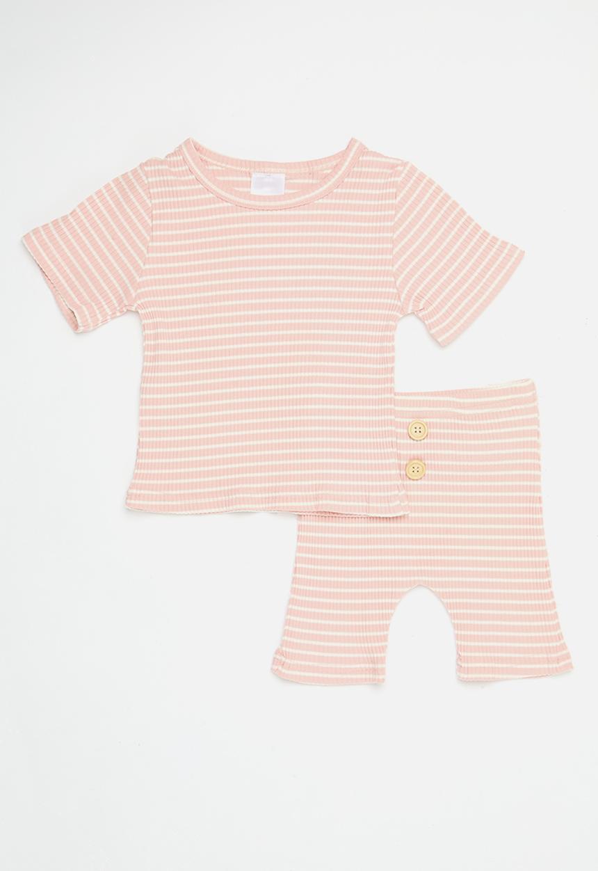 Pop Candy - Striped top & legging set-dusty pink & white