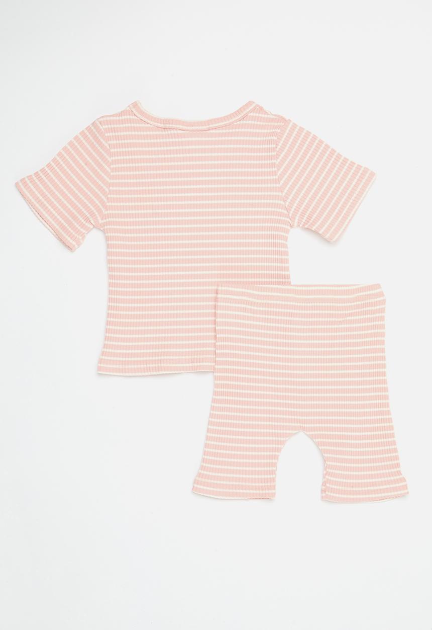 Pop Candy - Striped top & legging set-dusty pink & white
