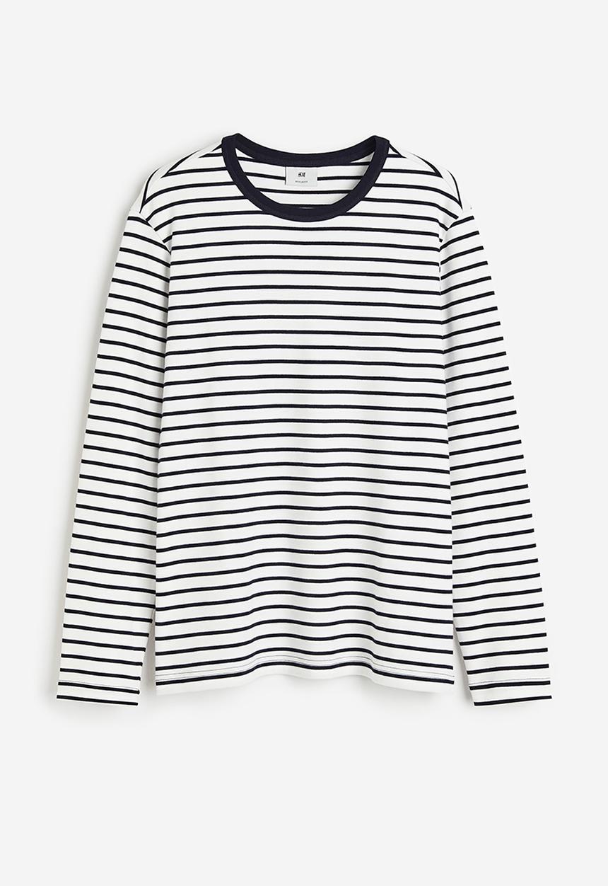 H&M - Regular fit jersey top - navy blue striped