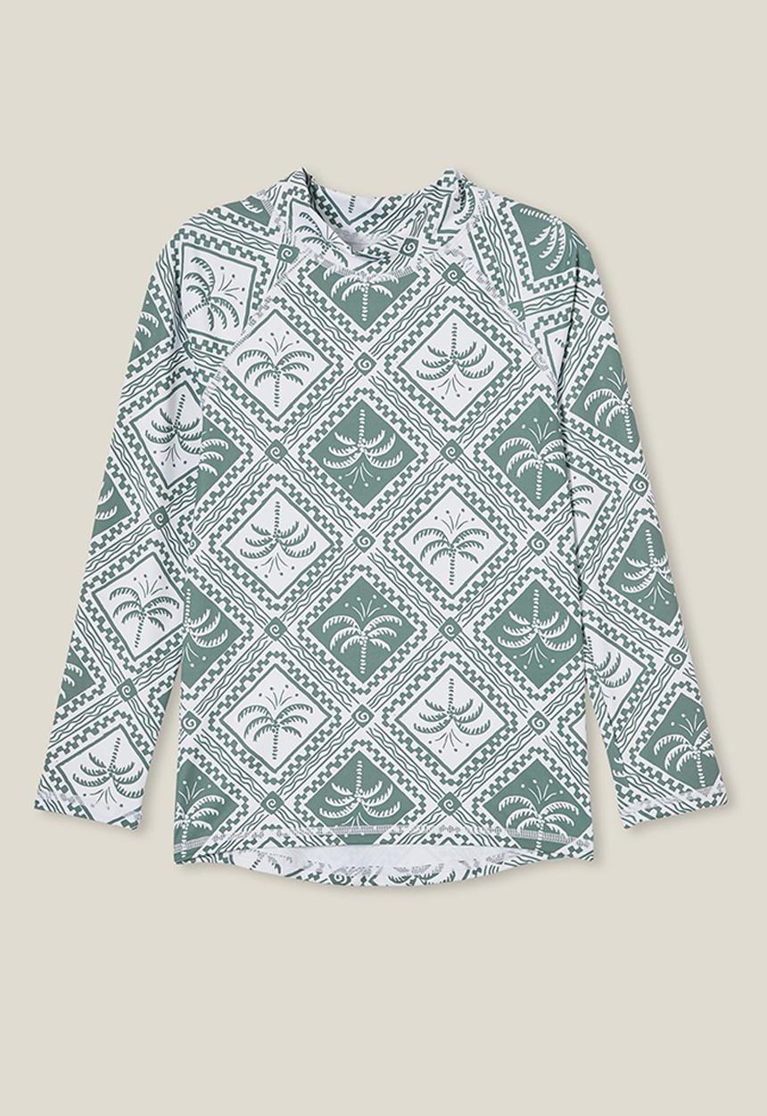 Cotton On - Flynn long sleeve raglan rash vest - swag green/tile palm