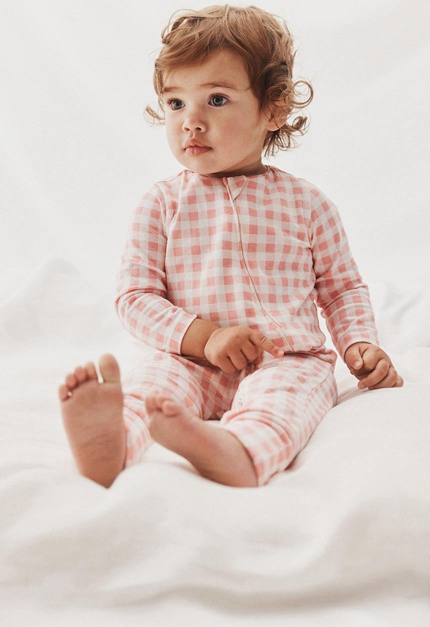 Cotton On - The long sleeve zip romper - coral dreams/gingham