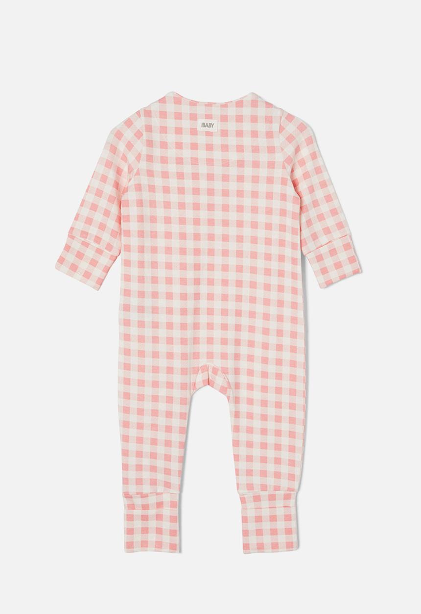 Cotton On - The long sleeve zip romper - coral dreams/gingham