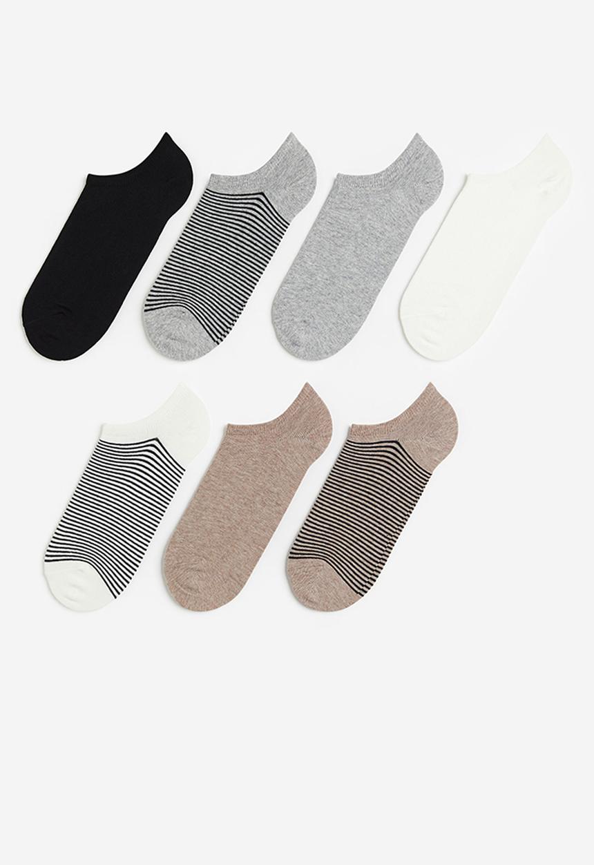 H&M - 7 pack trainer socks - grey marl & beige marl 