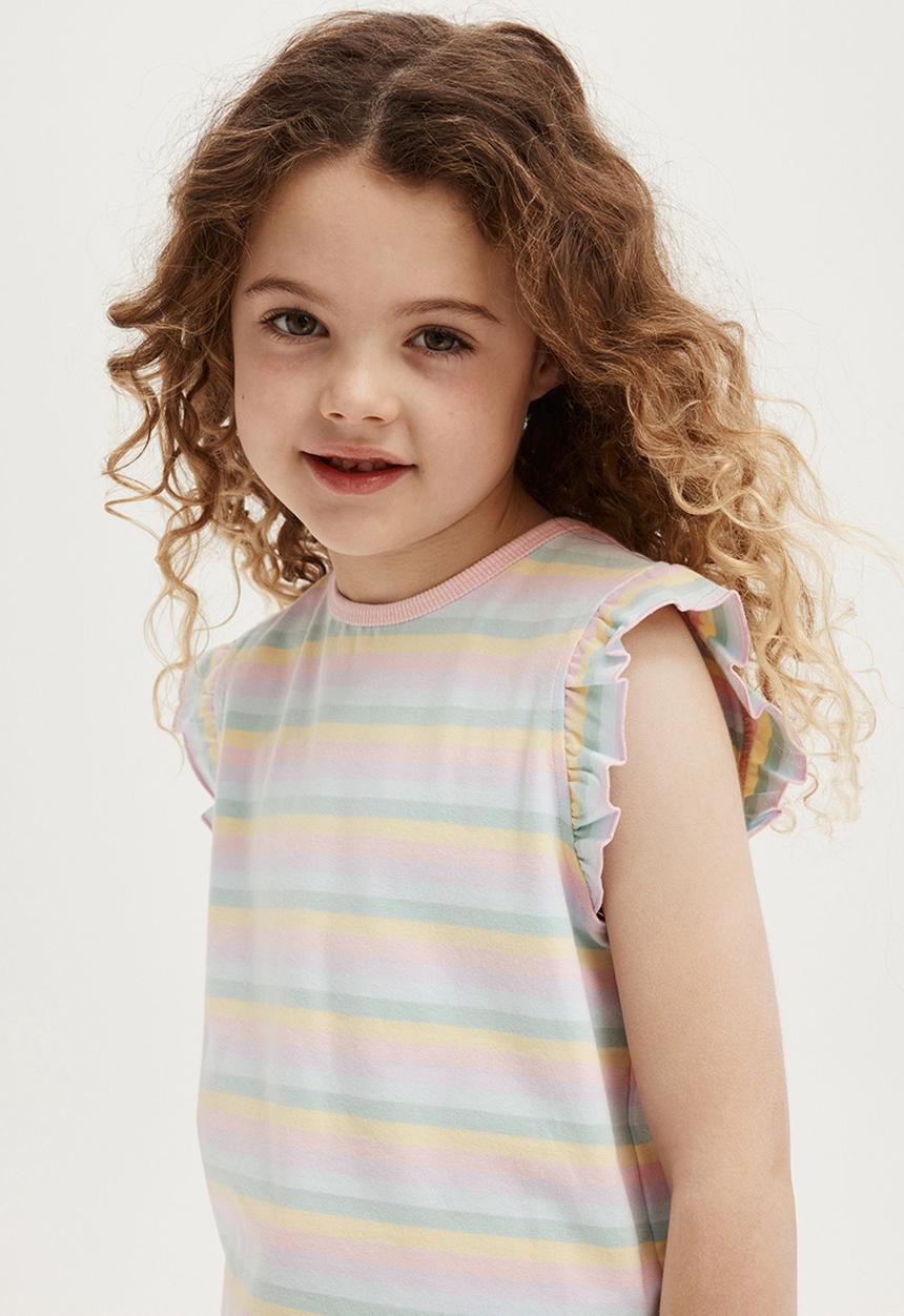 Cotton On - Stacey short sleeve flutter pyjama set - multi/rainbow stripe