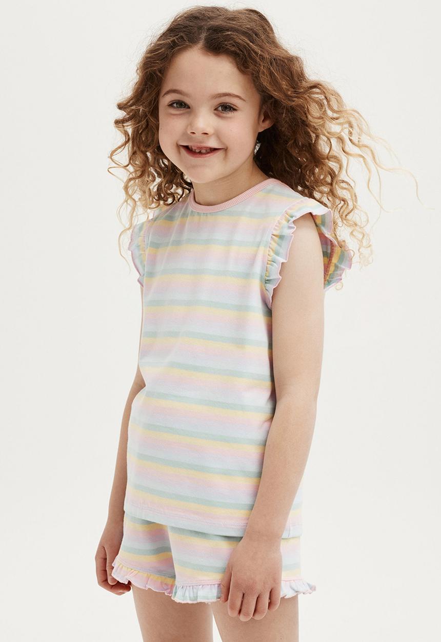 Cotton On - Stacey short sleeve flutter pyjama set - multi/rainbow stripe