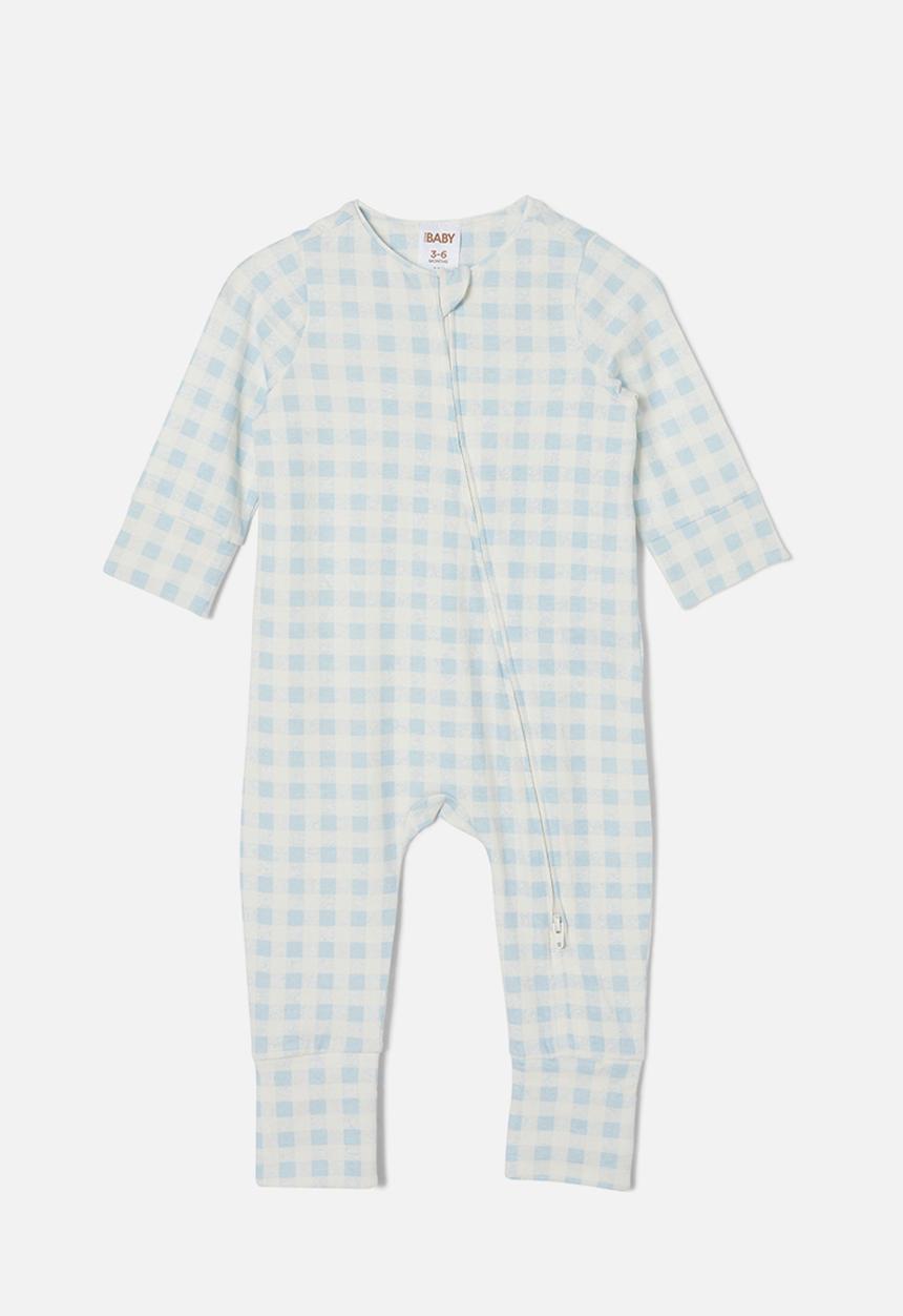 Cotton On - The long sleeve zip romper - frosty blue/gingham