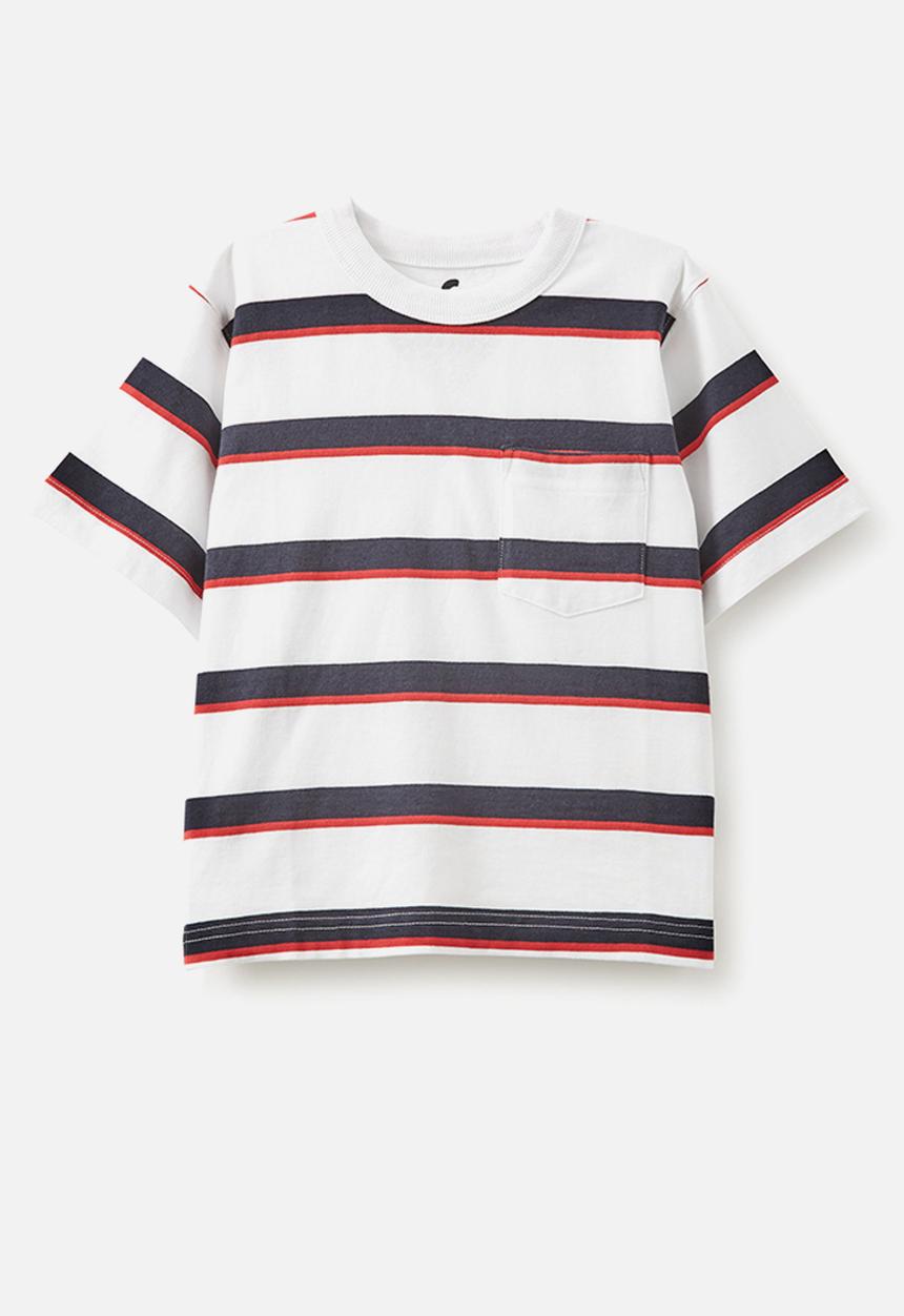 Cotton On - The essential short sleeve tee - white/rabbit grey/varsity red stripe