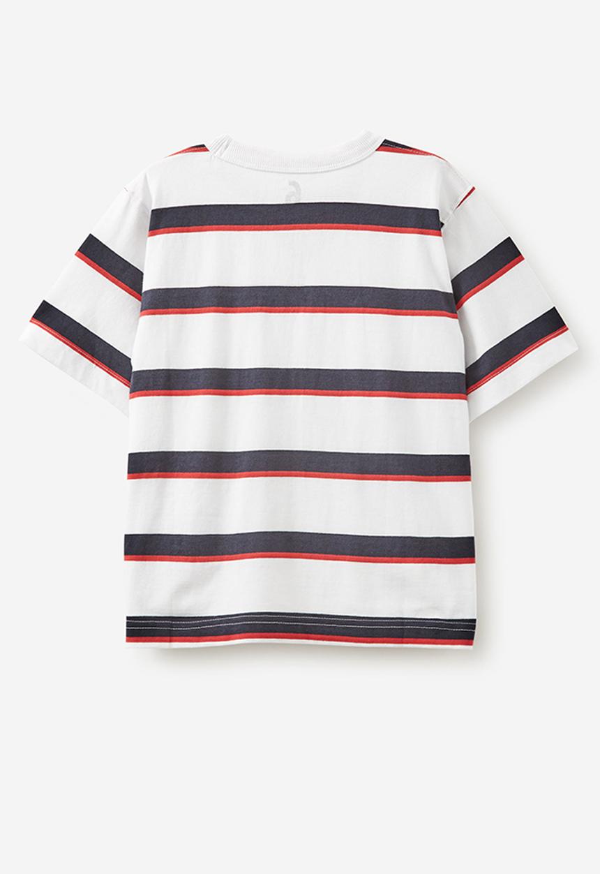Cotton On - The essential short sleeve tee - white/rabbit grey/varsity red stripe