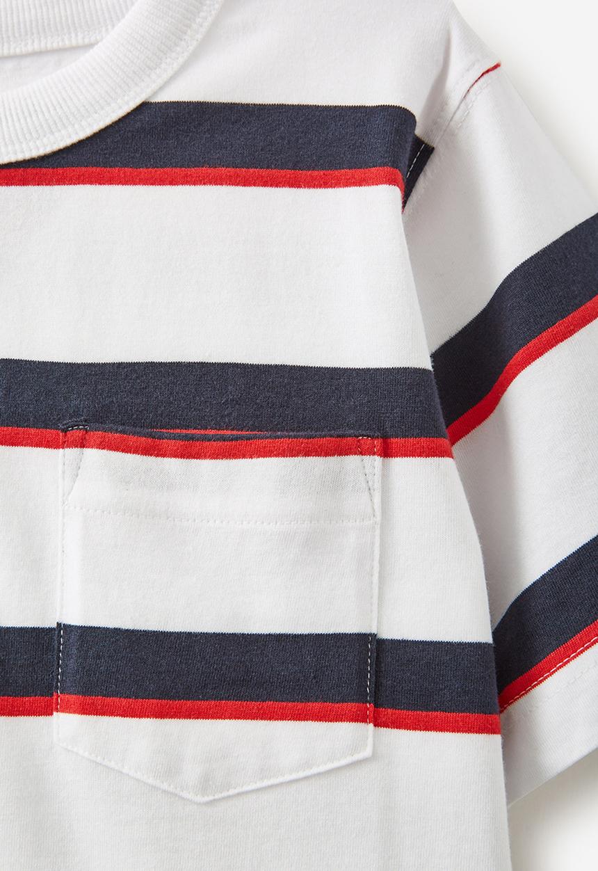 Cotton On - The essential short sleeve tee - white/rabbit grey/varsity red stripe