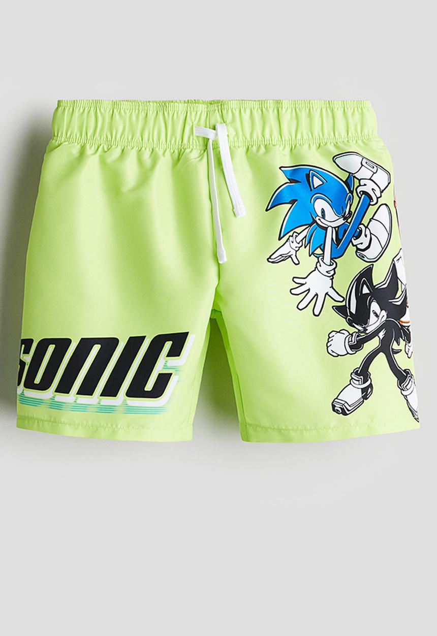 H&M - Printed swim shorts - neon green sonic the hedgehog