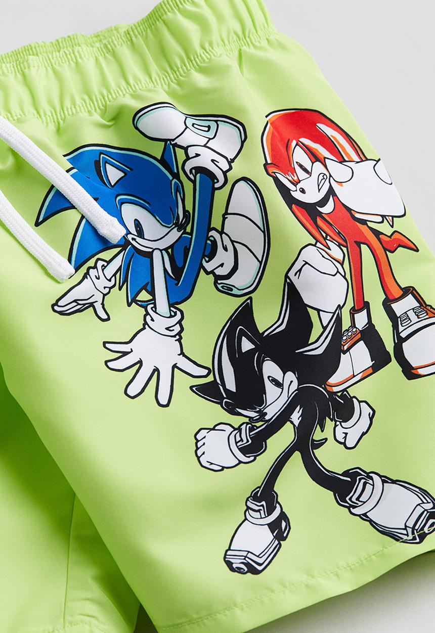 H&M - Printed swim shorts - neon green sonic the hedgehog