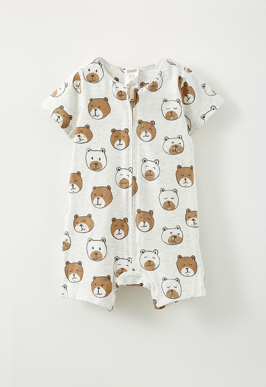 Cotton On - The short sleeve zip romper - oatmeal marle/beary cute