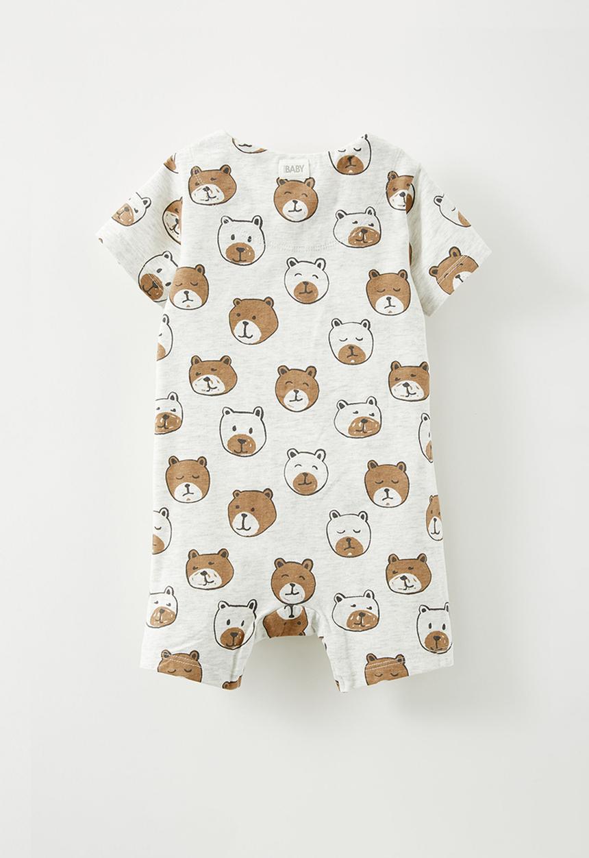 Cotton On - The short sleeve zip romper - oatmeal marle/beary cute