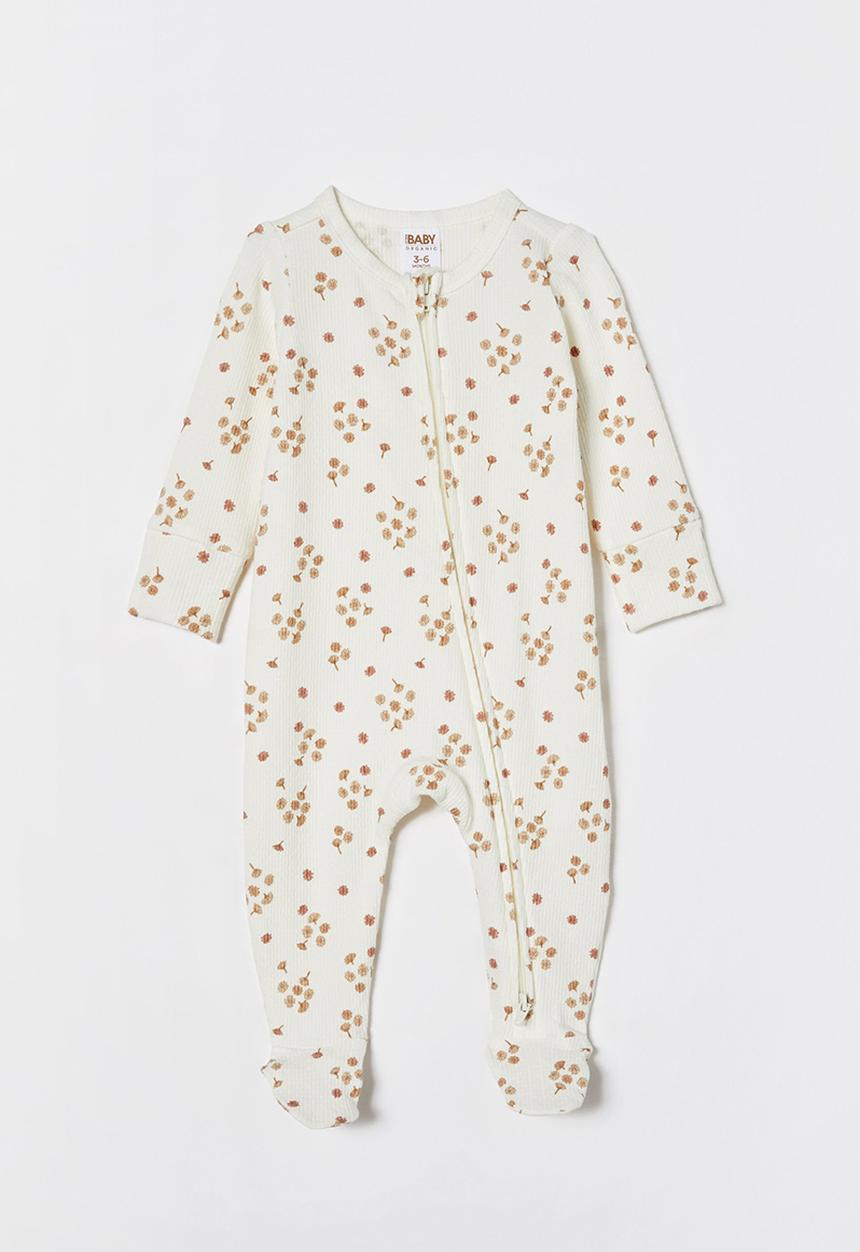 Cotton On - Organic pointelle zip romper - milk/ditsy daisy