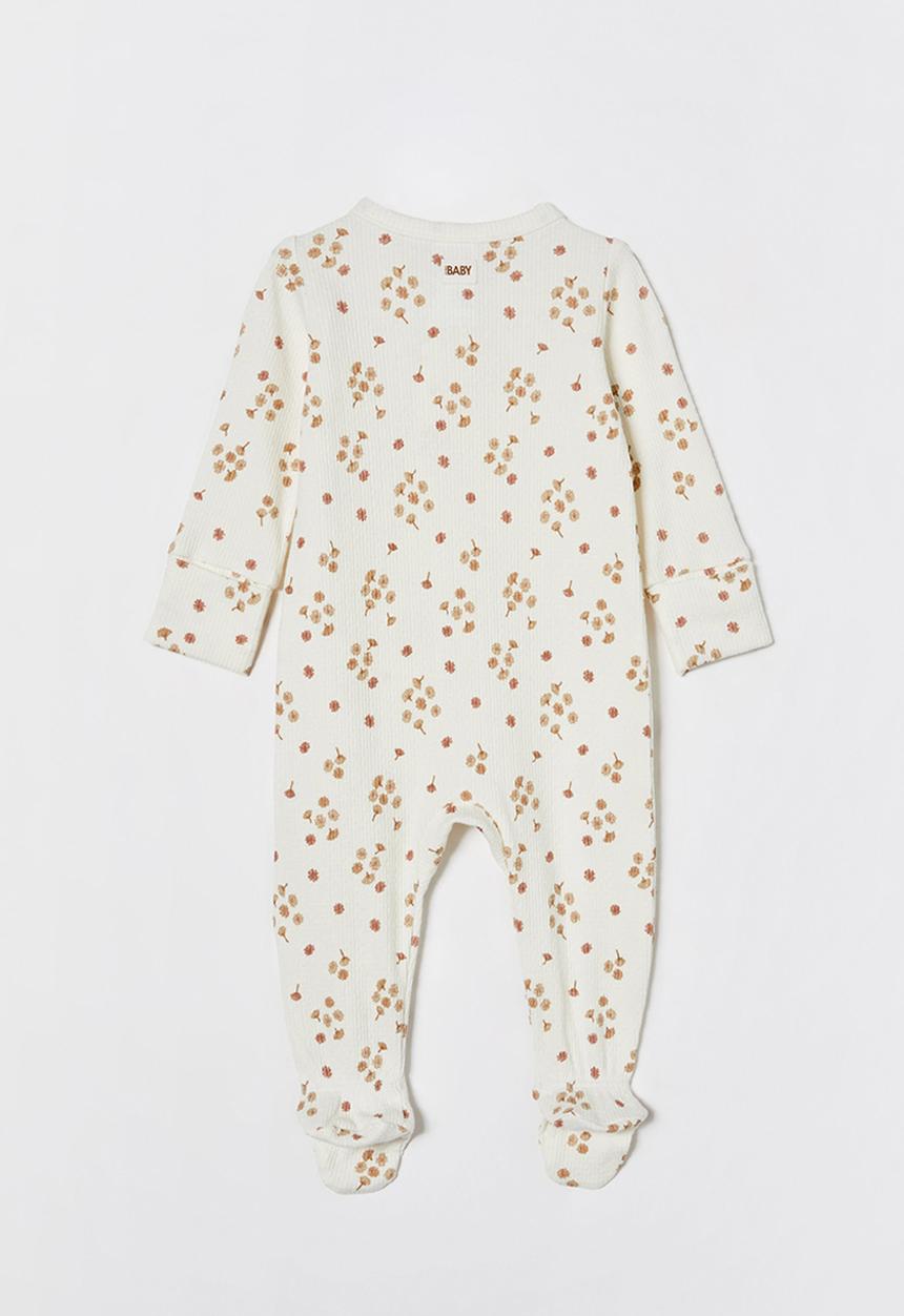 Cotton On - Organic pointelle zip romper - milk/ditsy daisy