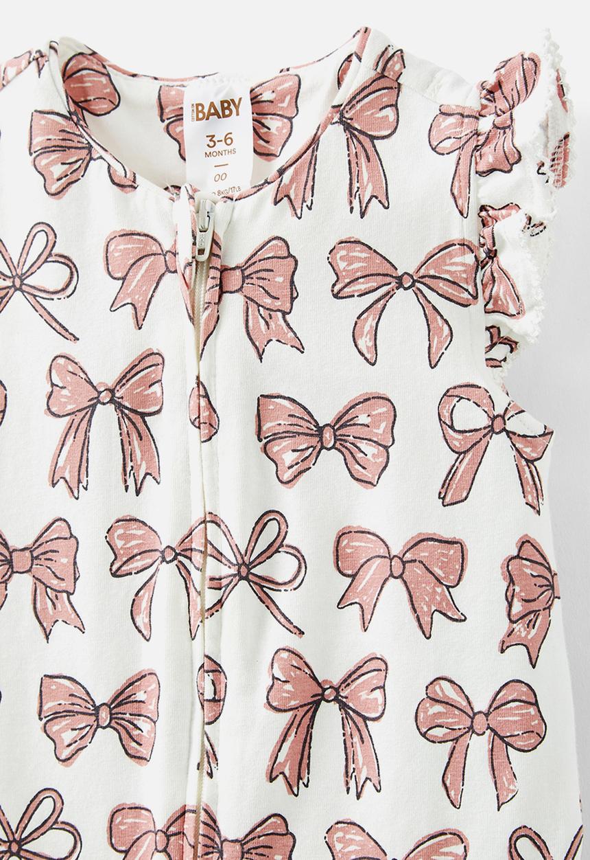 Cotton On - The short sleeve zip romper - vanilla/sketchy bows