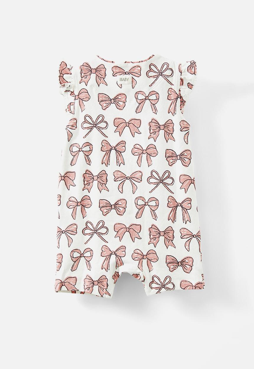 Cotton On - The short sleeve zip romper - vanilla/sketchy bows