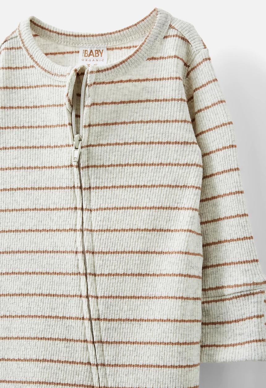 Cotton On - Organic pointelle zip romper - oatmeal marle/taupy brown stripe