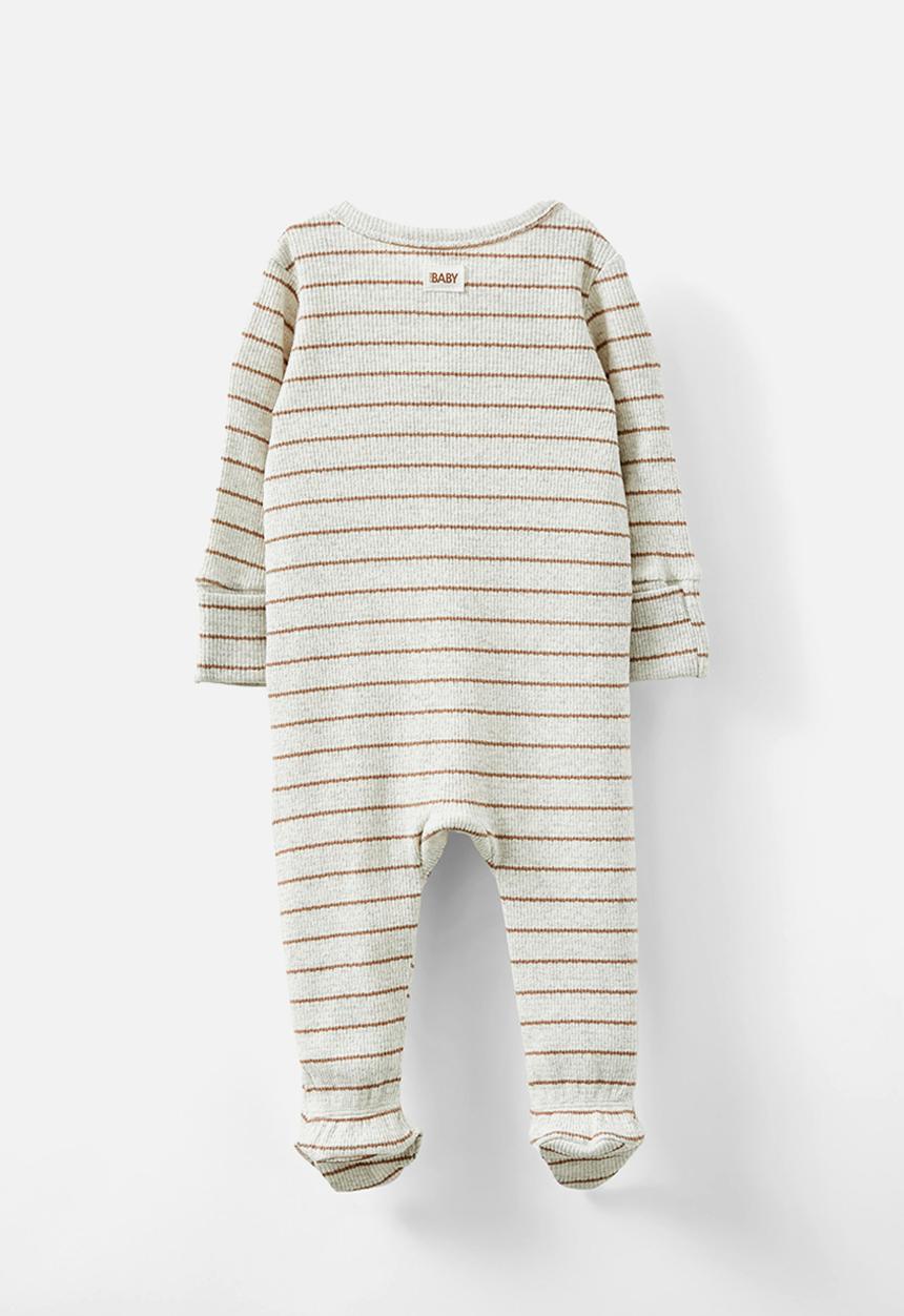 Cotton On - Organic pointelle zip romper - oatmeal marle/taupy brown stripe