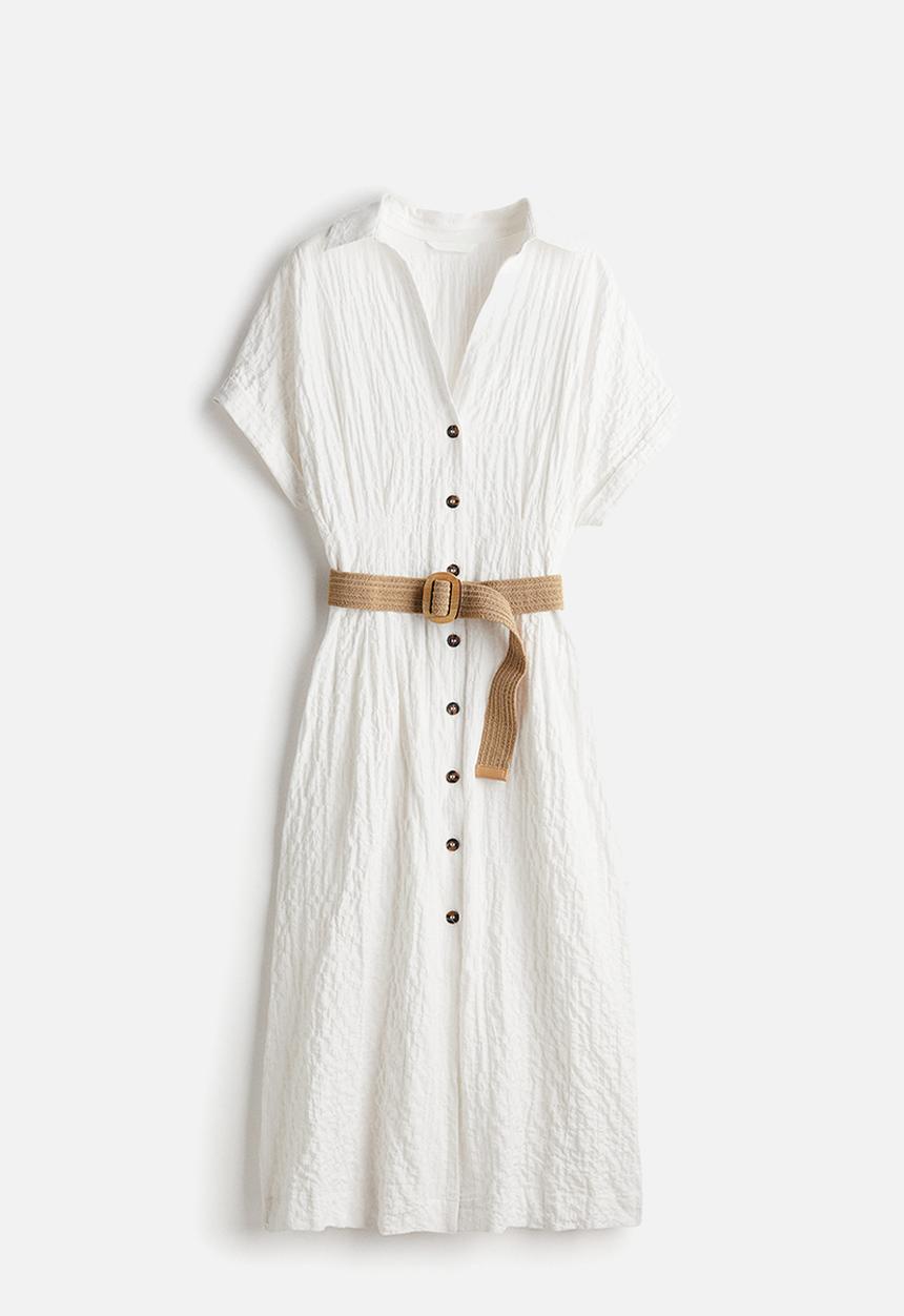 H&M - Belted shirt dress - white