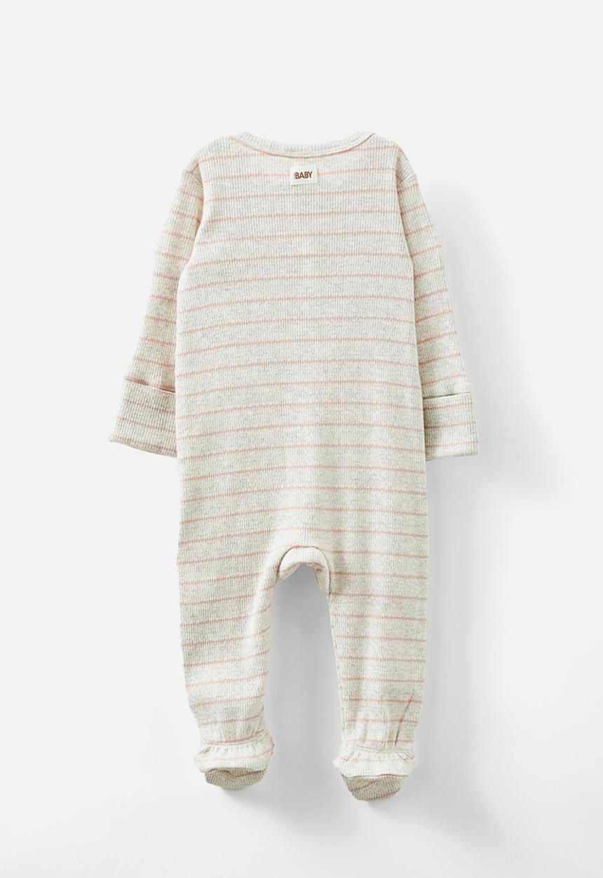 Cotton On - Organic pointelle zip romper - oatmeal marle/zephyr stripe