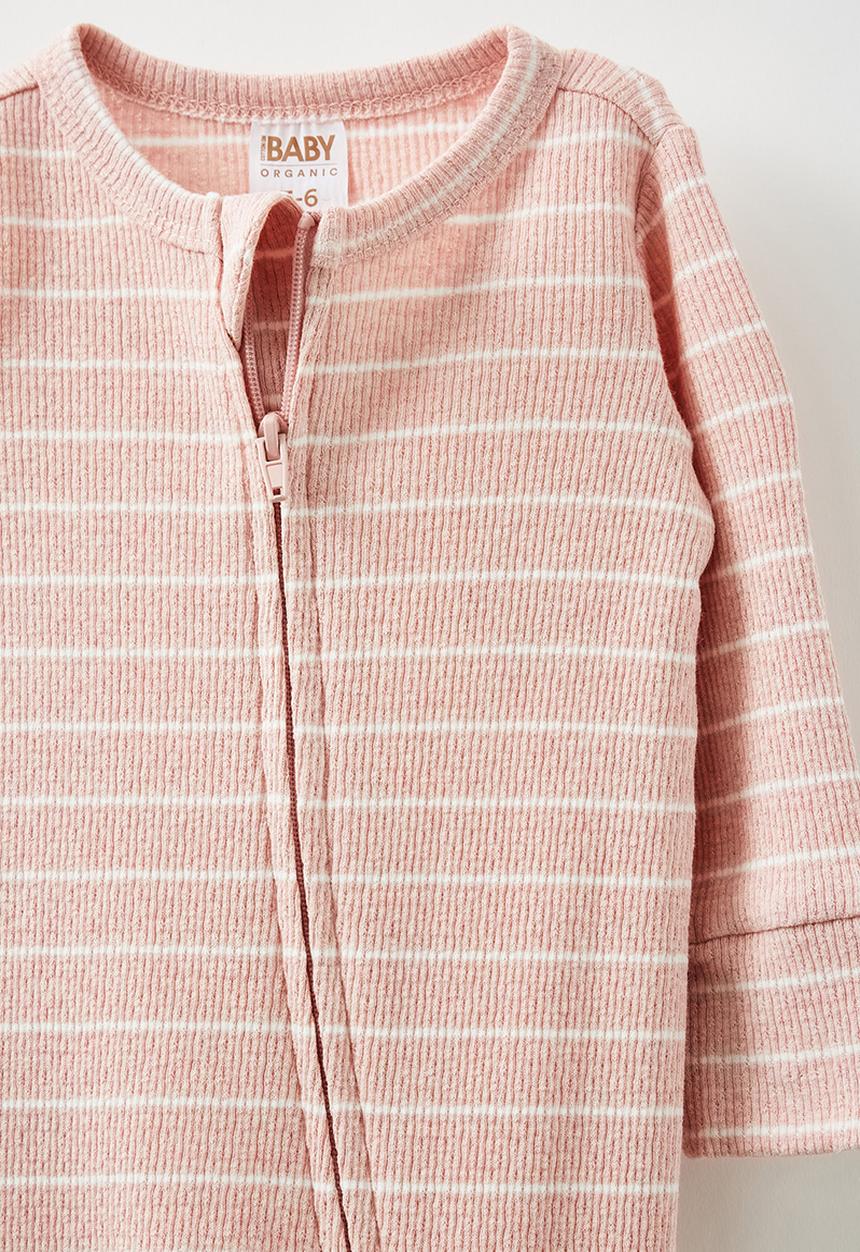 Cotton On - Organic pointelle zip romper - zephyr marle/vanilla stripe