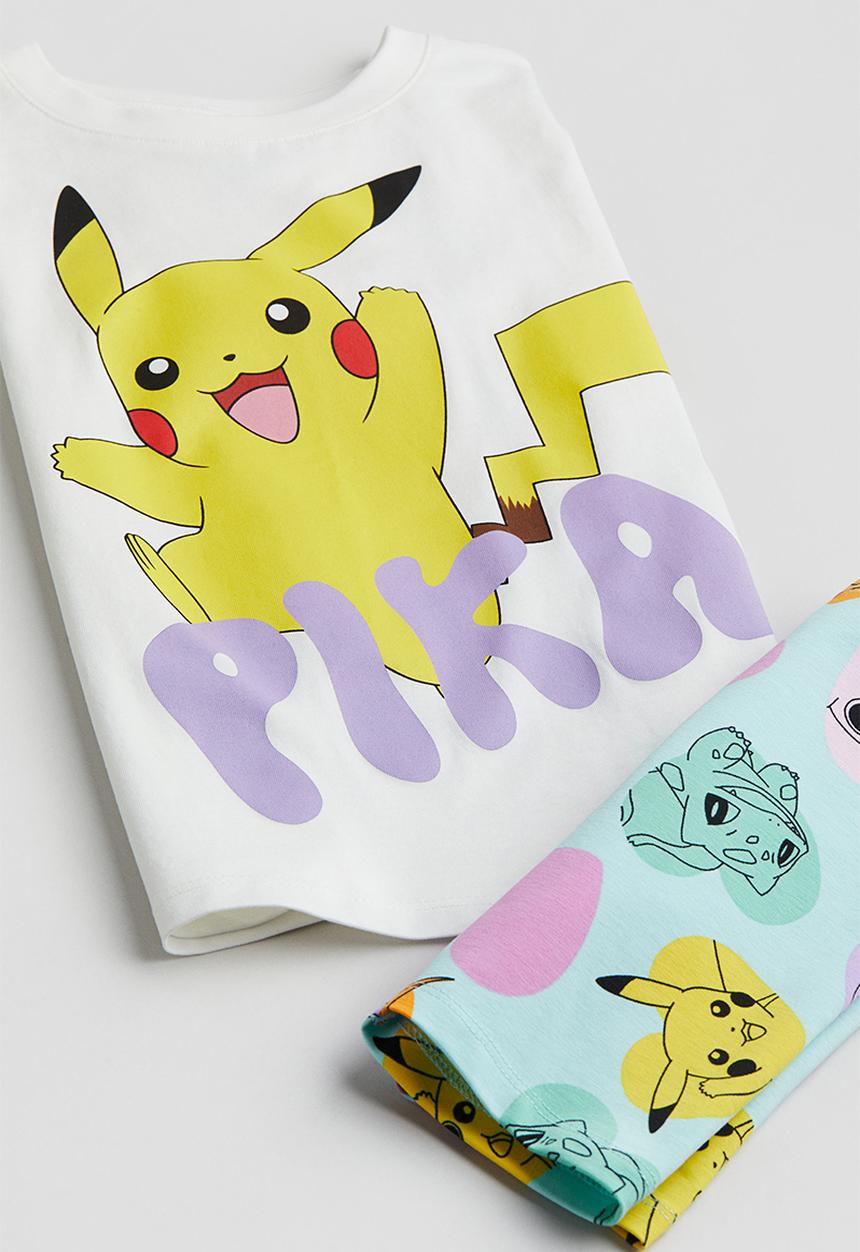 H&M - 2 piece printed set - white pokémon